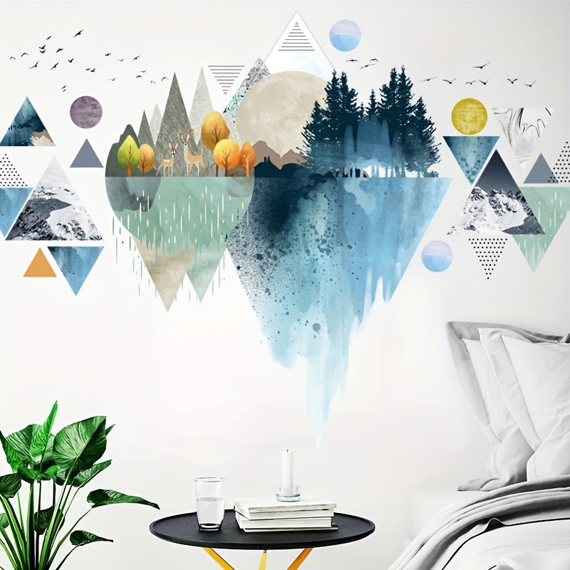 Nordic Geometric Mountain Reflection Wall Stickers Set