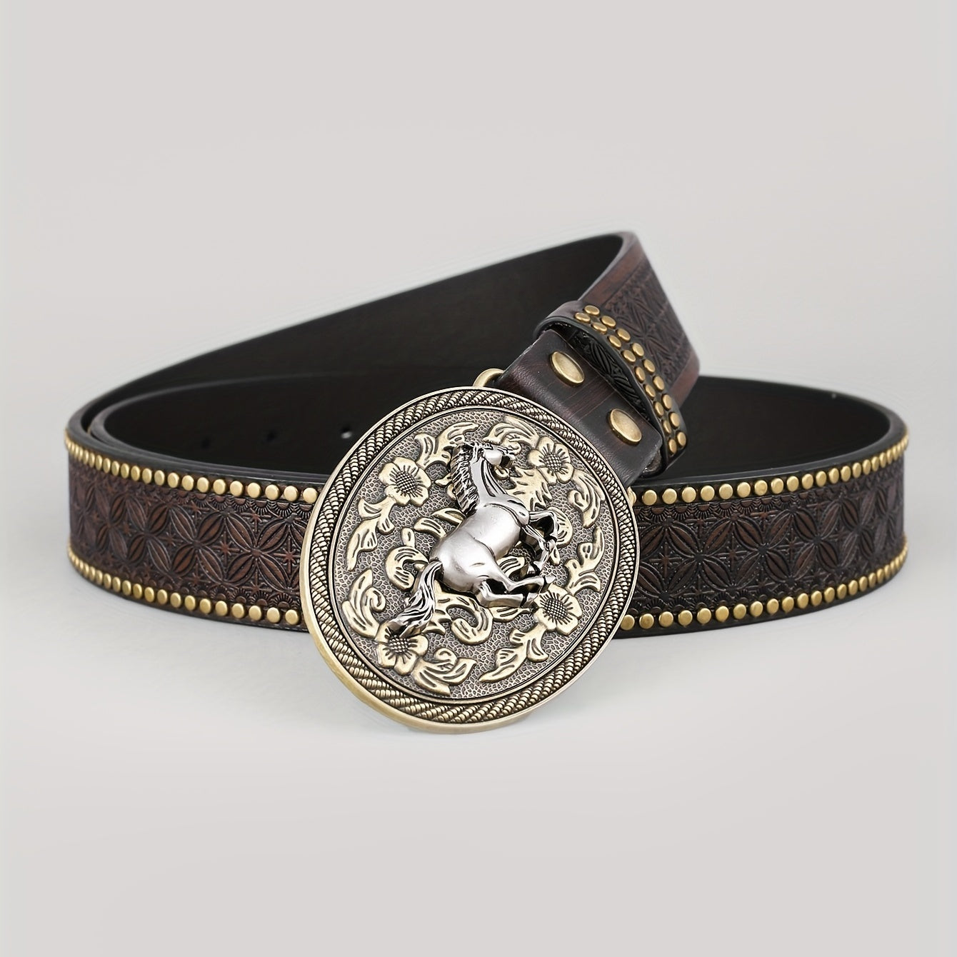 Casual Retro Western Cowboy Belt Embossed Hardware For Men