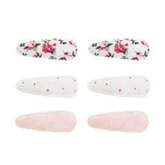 6pcs Floral Printed Hair Clip For Side Hair Bang Braids