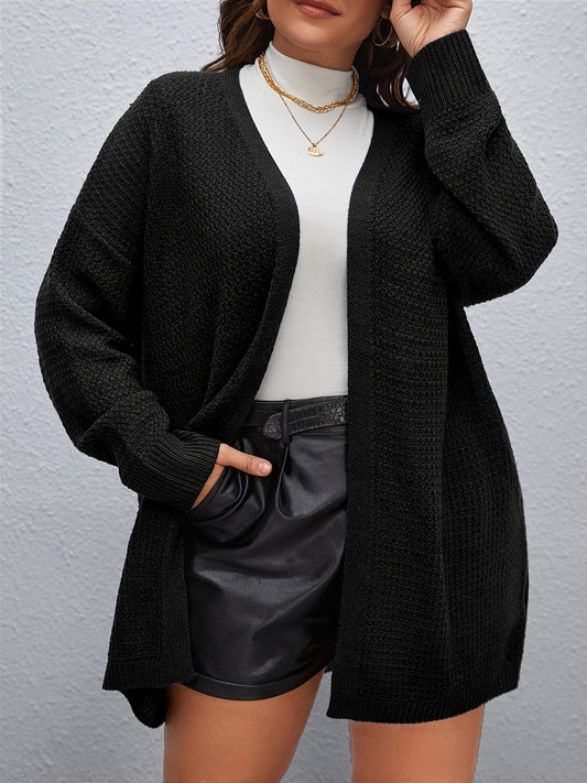  Solid Knit Long Cardigan Women's Plus High Stretch Casual Knitwear