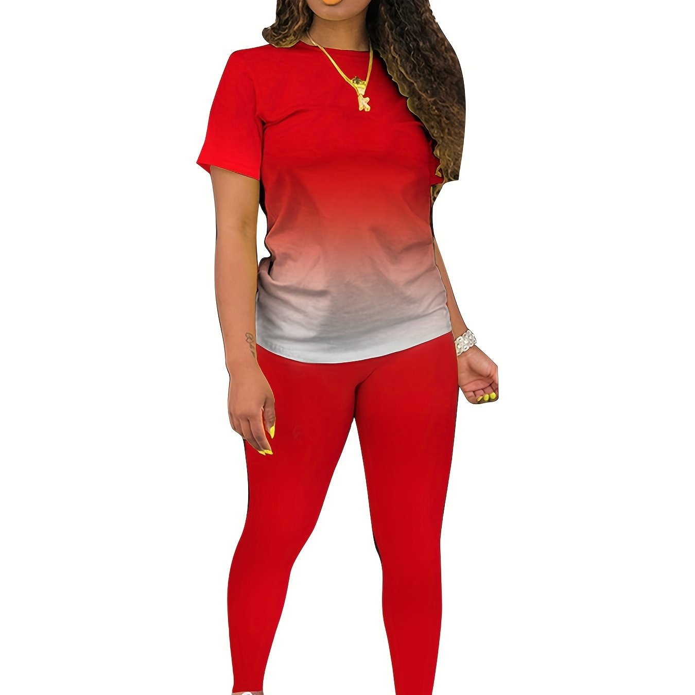 Spring & Summer Two-piece Set Gradient T-shirt & Slim Pants Outfits
