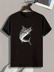Fish Pattern Print Men's Comfy Sports T-shirt Graphic Tee