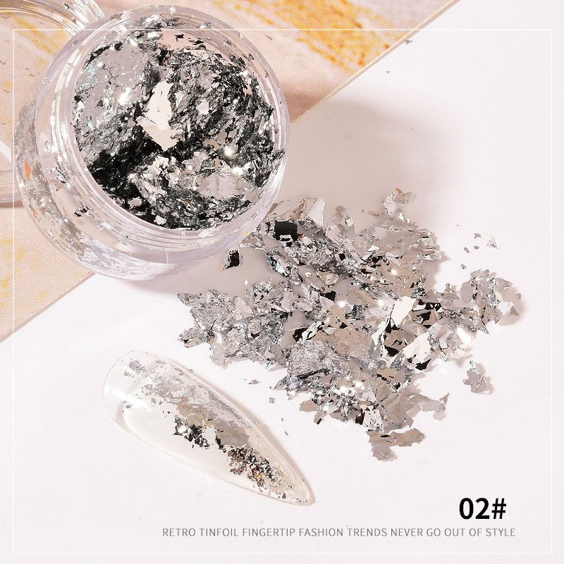 Golden Silvery Nail Foil Flakes 3D Glitter Art Decoration