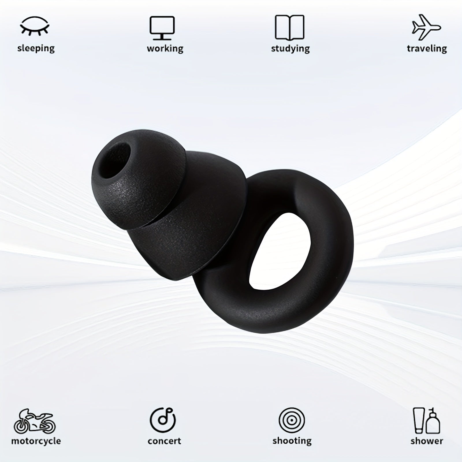 1pair Noise Reduction Silicone Ear Plugs Reusable for Sleep Swimming