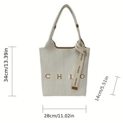 Striped Pattern Shoulder Bag Vintage Knitted Tote Bag