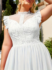  Contrast Lace Ruffle Trim Mesh Formal Party Dress