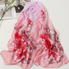 Large Flower Print Chiffon Scarf Gradient Silk Thin Shawl Hijab