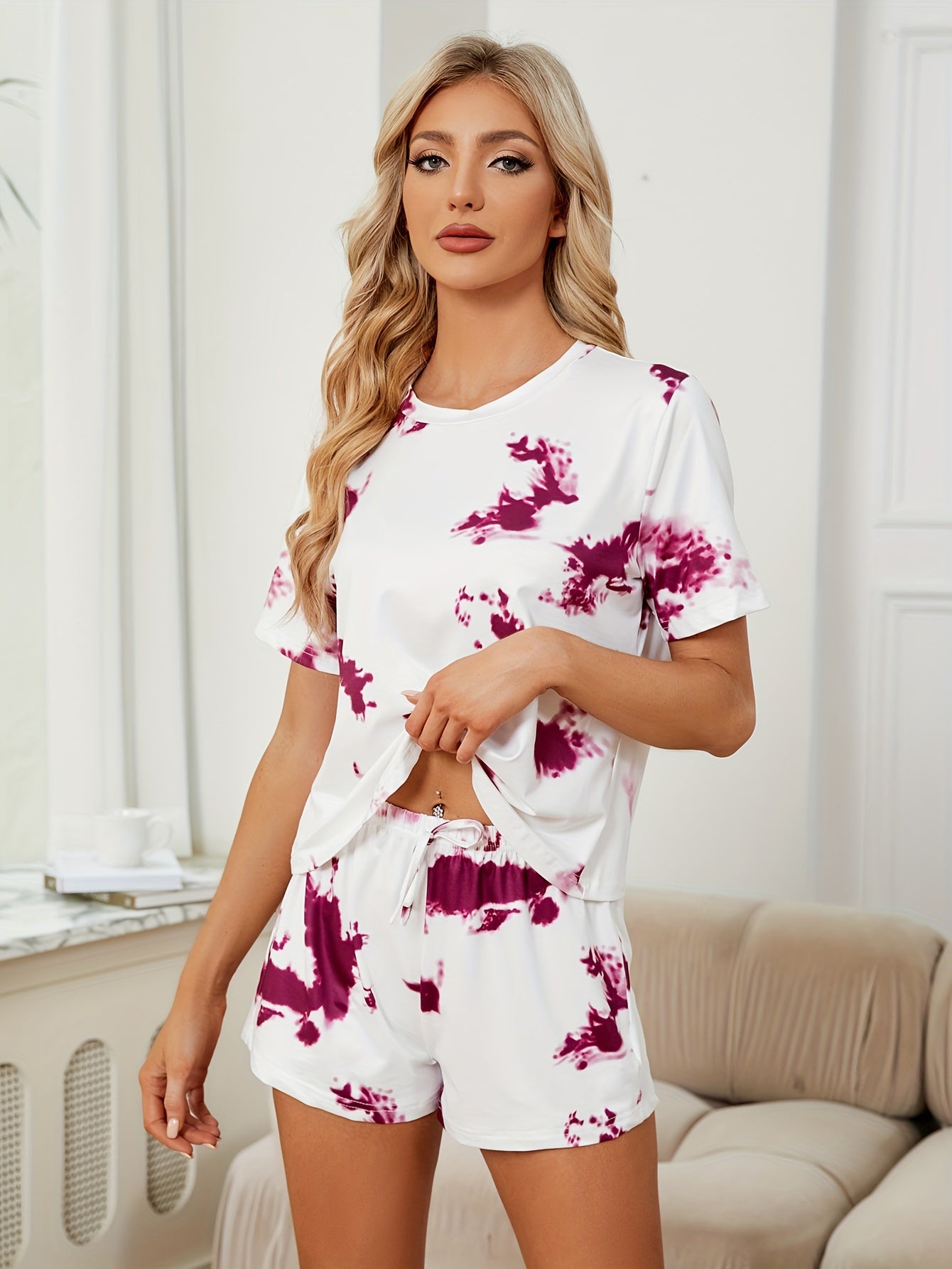 Tie Dye Pajama Set Short Sleeve Top & Shorts