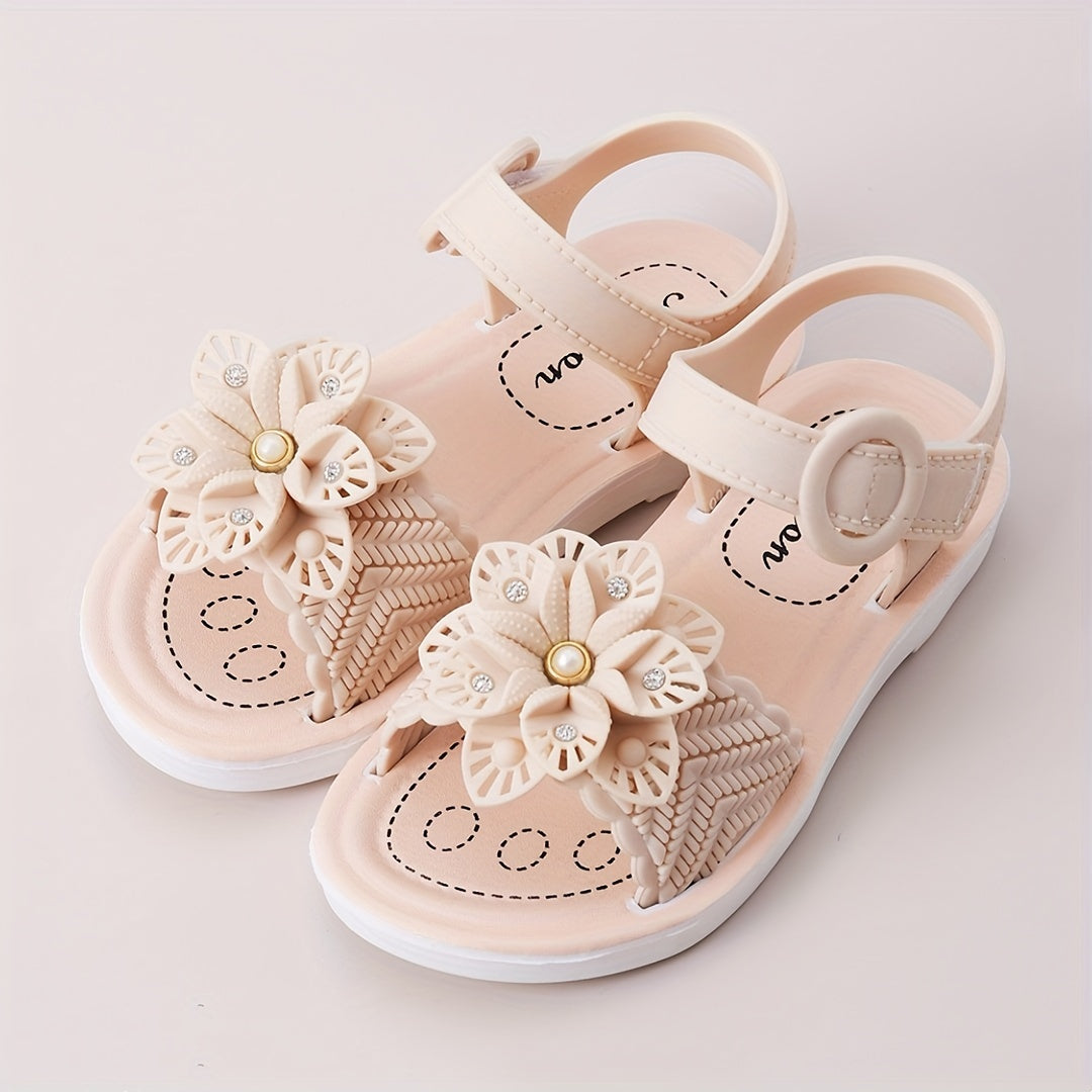 Flower Solid Open Toe Sandals for Baby Girls Breathable Non-Slip Sandals