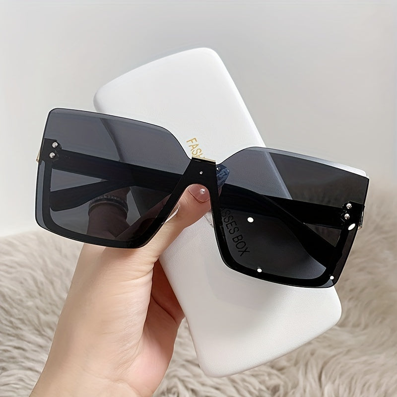 Semi Rimless Sunglasses Gradient Lens Rivet Decor Glasses UV400
