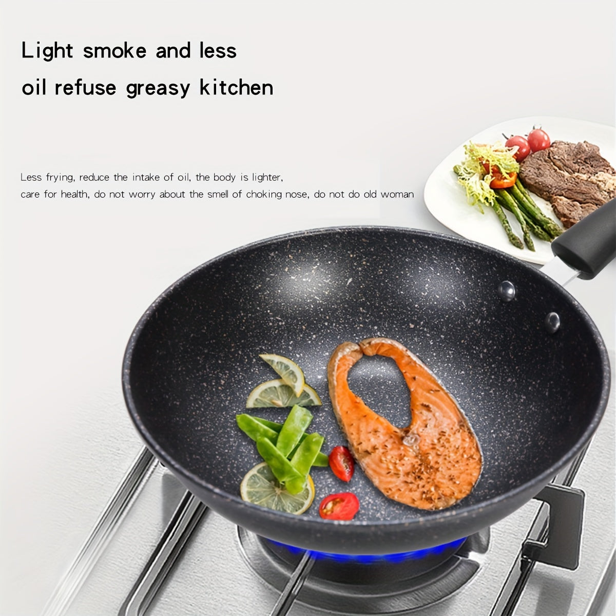 1pc Cast Iron Wok With Lid 27 for Traditional Cooking