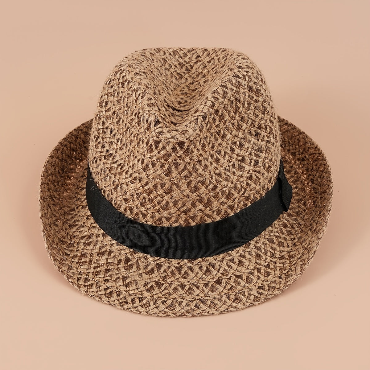 British Style Khaki Fedora Cap Vintage Straw Jazz Hat