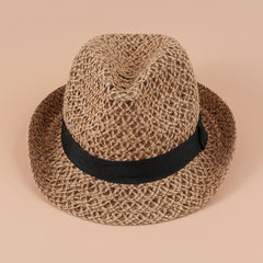British Style Khaki Fedora Cap Vintage Straw Jazz Hat