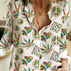  Casual Blouse Women's Plus Allover Print Lapel Collar Shirt