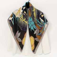 Phoenix Flower Print Scarf Satin Large Shawl Bandana Boho Head Wrap