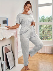  Polka Dot Pajama Set Short Sleeve Tee & Pants Lounge Two Piece