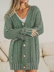  Solid Cable Button Cardigan