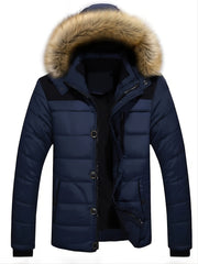 Men's Casual Cotton Padded Jacket with Removable Hood