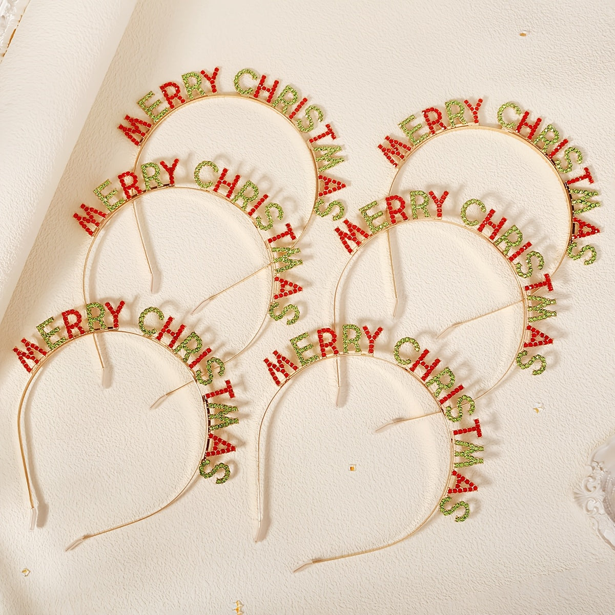Christmas Headband Set with Rhinestone Letters for Holiday Parties