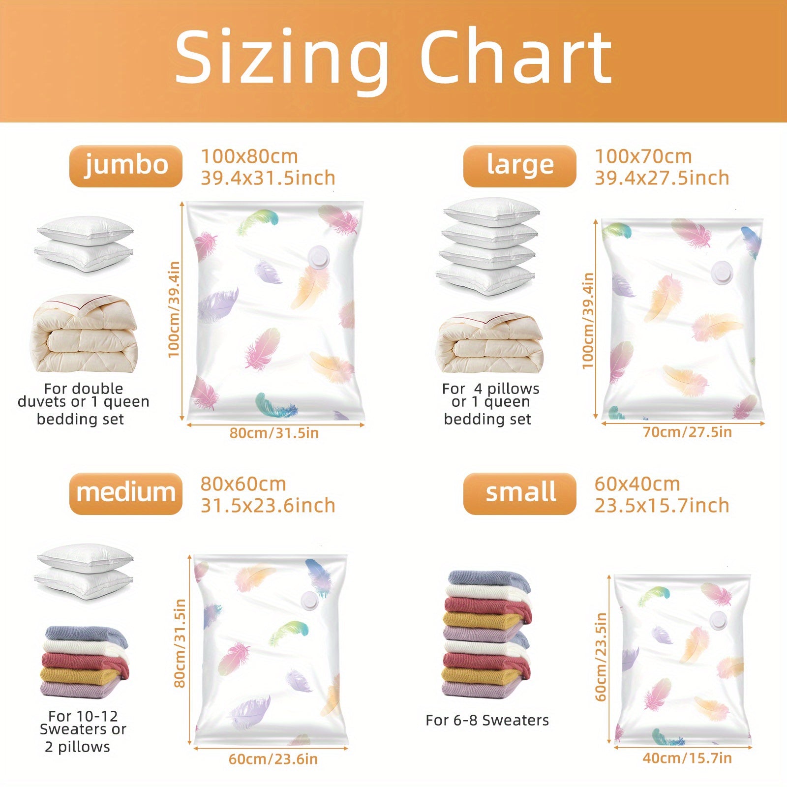 6pcs Vacuum Compression Storage Bags for Clothes Blankets Shirts