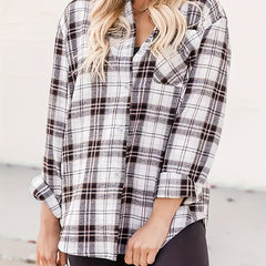 Plaid Print Long Sleeve Blouse