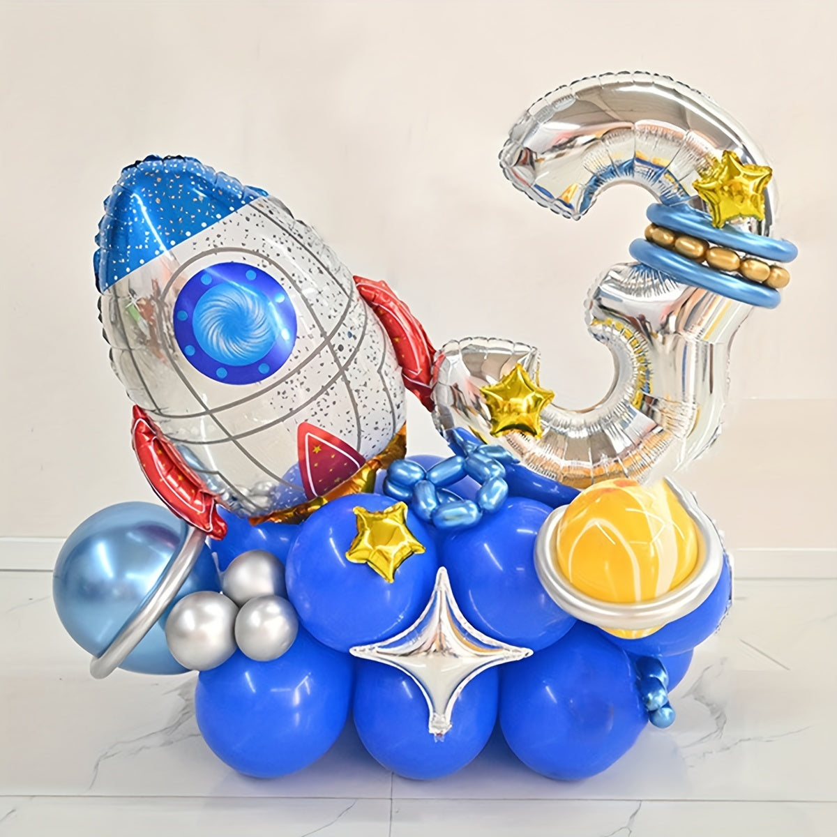 31pcs Space Rocket Silvery 0 9 Number Balloon Birthday Party Supplies