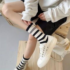 5 Pairs Stripe & Letter Print Ribbed Socks Women's Stockings