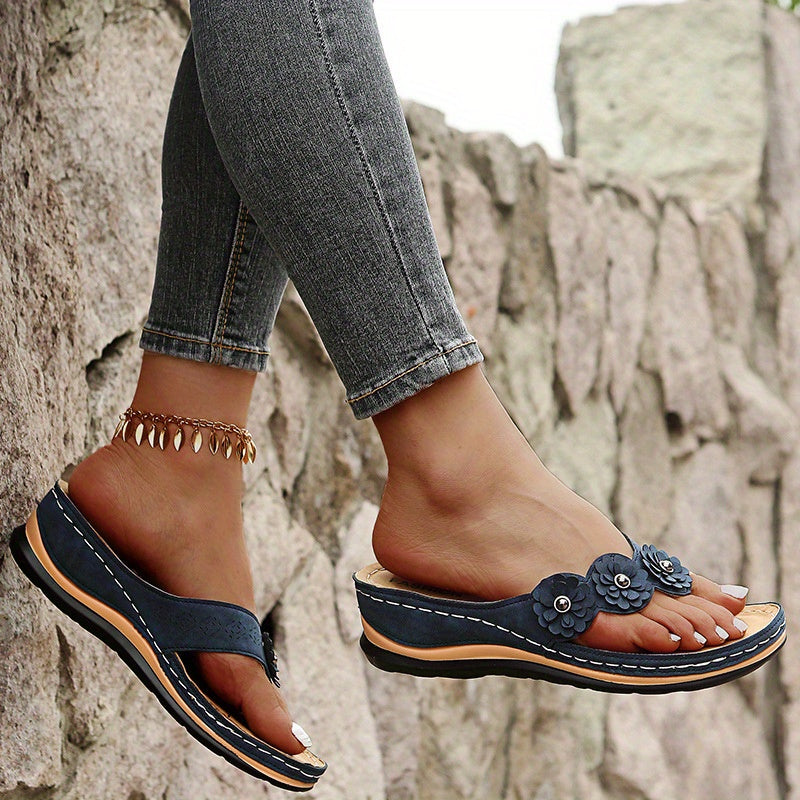 Women's Floral Flat Flip Flops Solid Non slip Gladiator Sandals