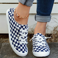 Checkerboard Pattern Lace Up Walking Shoes for Women