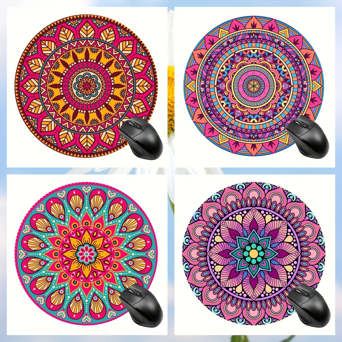 Floral Patterns Mouse Pad Round Non-slip Rubber Mouse Mat