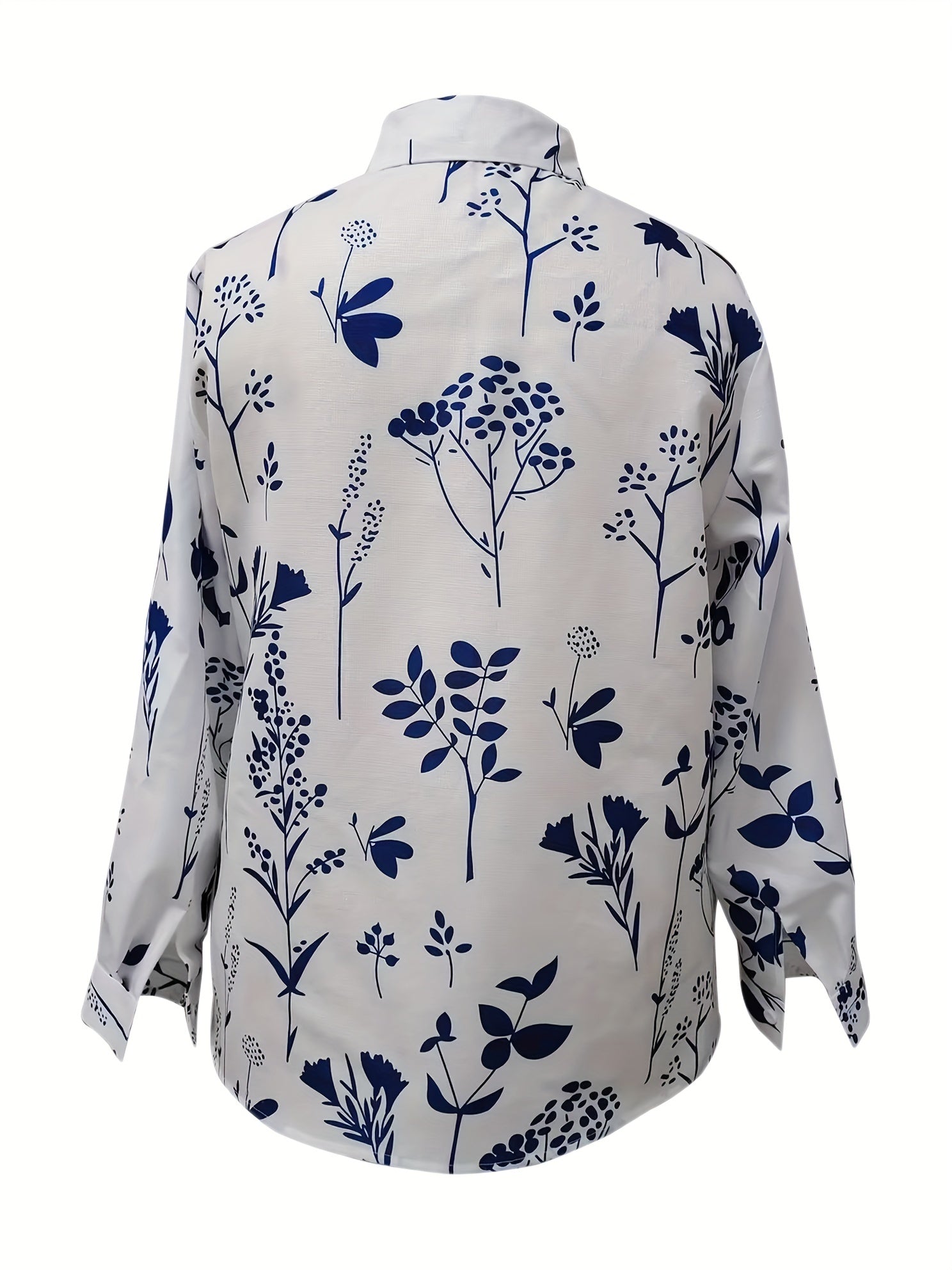  Floral Print Button Up Long Sleeve Blouse