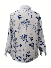  Floral Print Button Up Long Sleeve Blouse