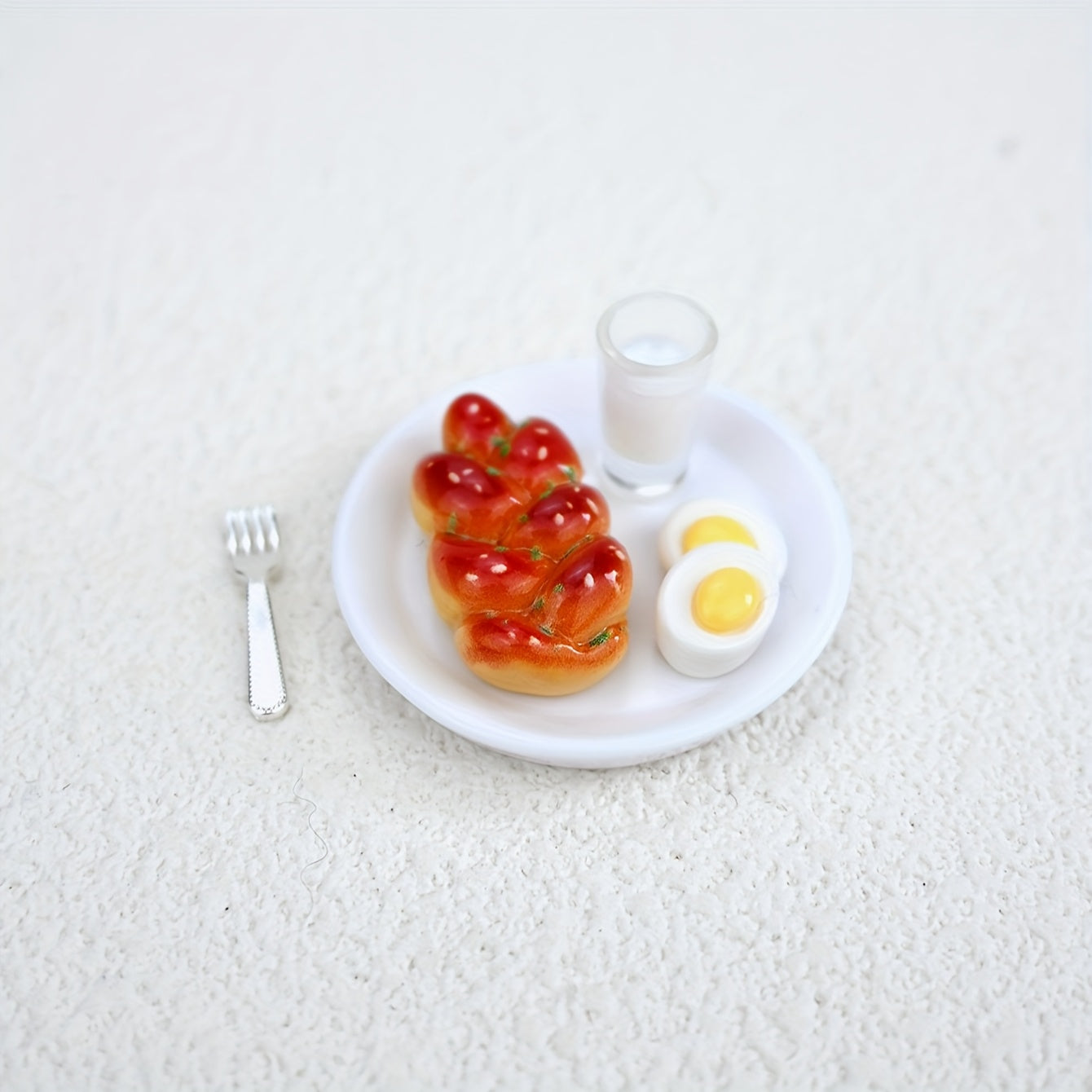 Dollhouse Breakfast Scene with Bread Pastries and Platter