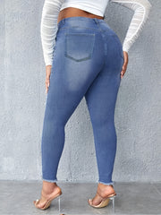  Washed Ripped Fringe Trim Skinny Jeans
