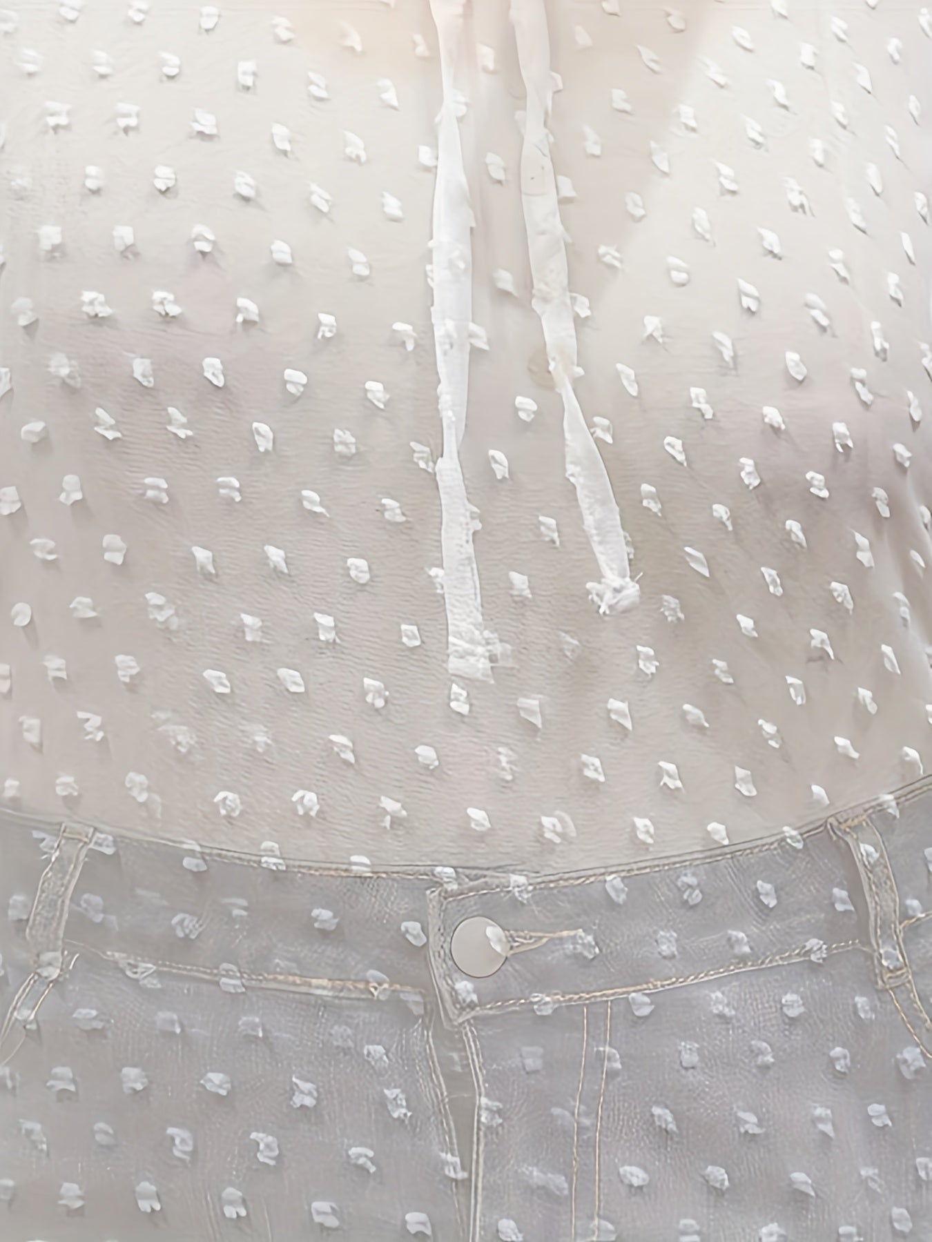  Lace Flocked Dot Short Sleeve Blouse