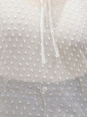  Lace Flocked Dot Short Sleeve Blouse