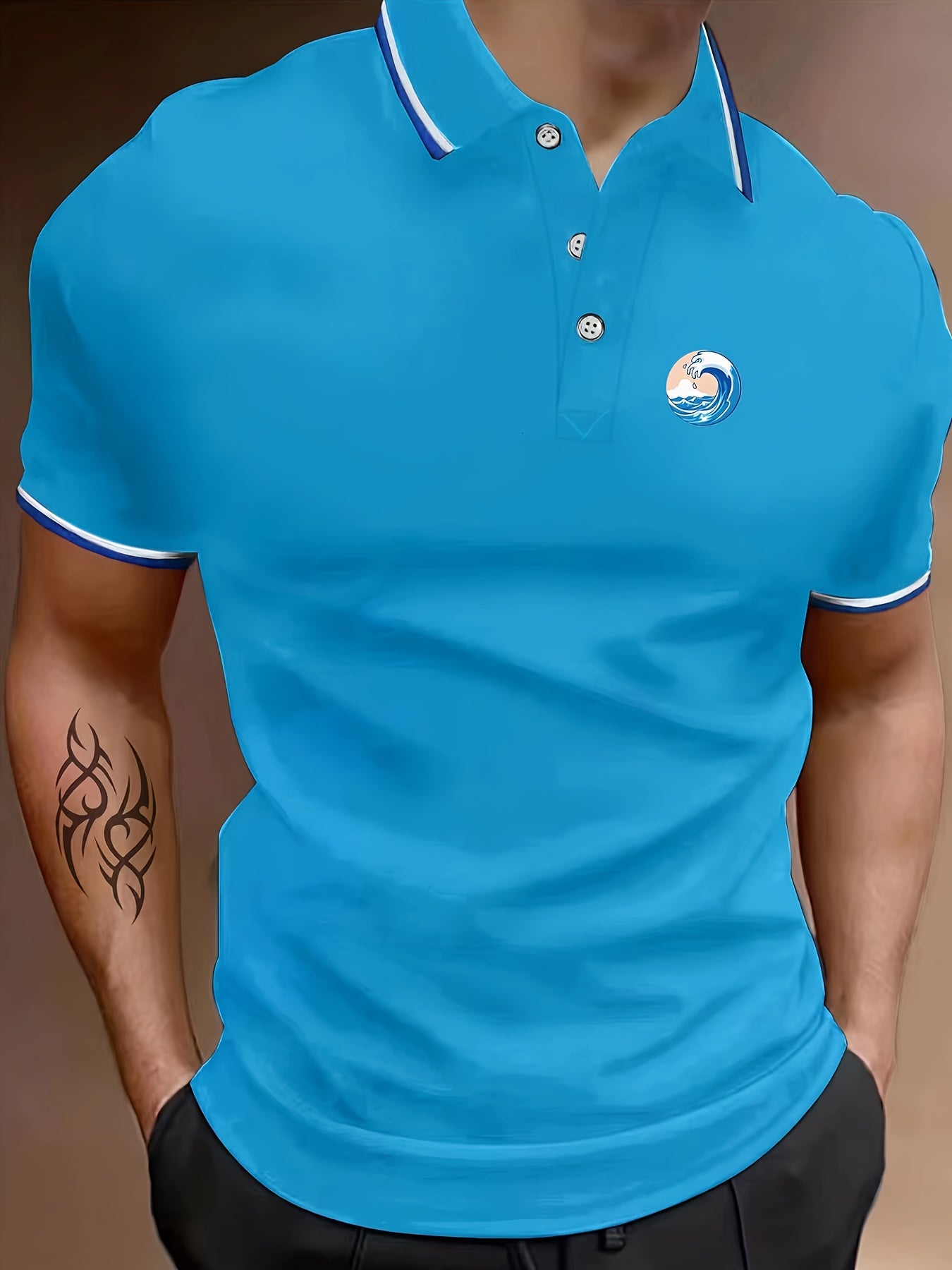 Men's Golf Shirt Print Short Sleeve Tennis Shirt Breathable Lapel Top