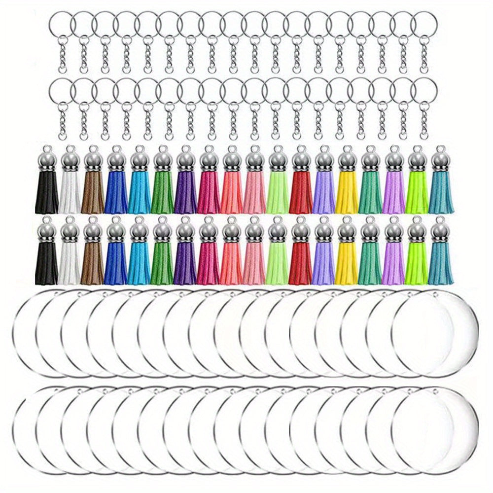 Acrylic Round Tag Tassel Keychain Metal Pendant Key Ring