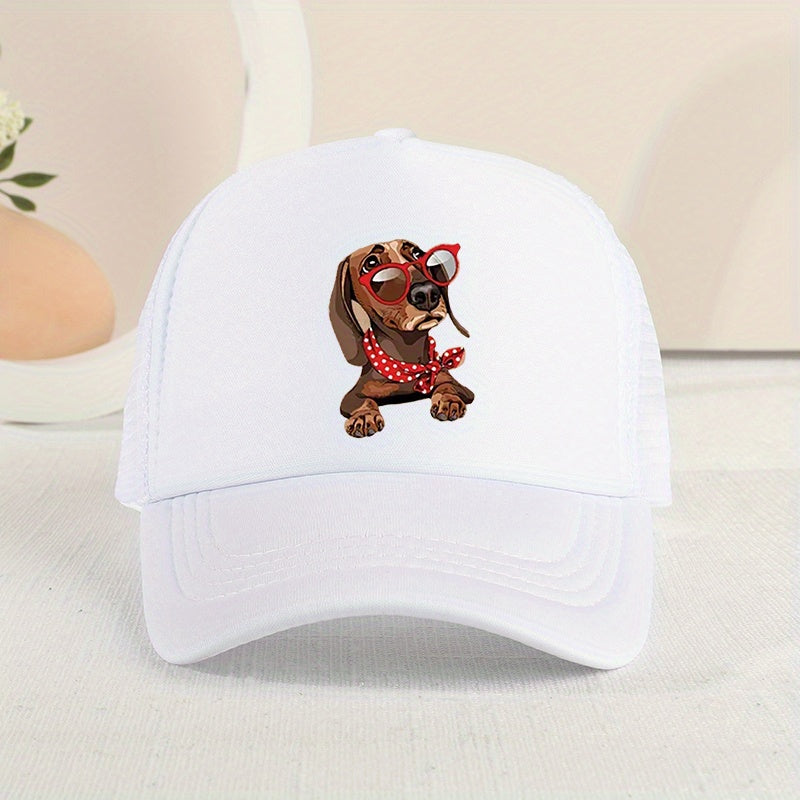 Mesh Print Glasses Dog Baseball Cap Sunshade Breathable Peaked Cap Trucker Hat