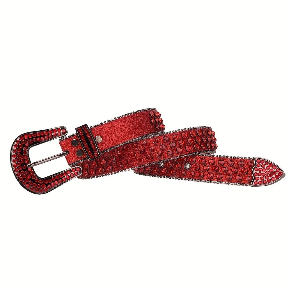 Red Sparkle Rhinestone Belts Women Punk Studded Belts Western Cowgirl