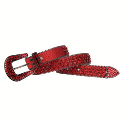 Red Sparkle Rhinestone Belts Women Punk Studded Belts Western Cowgirl