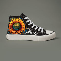 Flower Print Chunky Canvas Sneakers High Top Skate Shoes