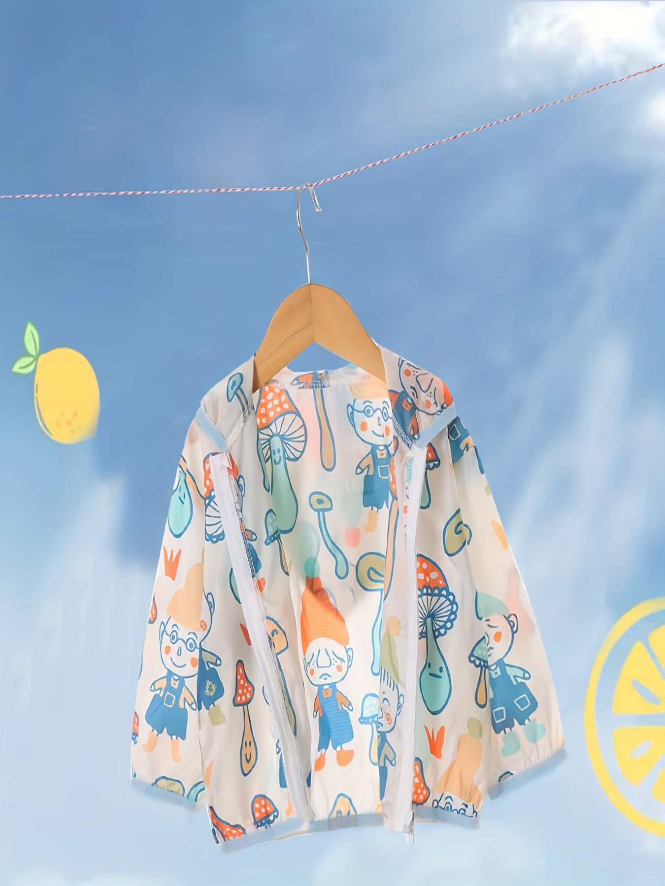 Kid's Hooded Sun Protect Jacket Happy Face Print Coat