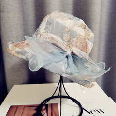 Flower Print Bucket Hat Ribbon Bow Decor Sun Hats Lightweight