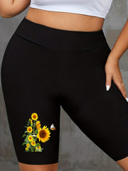  Women's Graphic Print High Rise Skinny Fitness Shorts