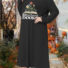  Floral & Letter Print Long Sleeve Sleep Dress