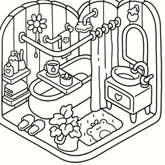 Relaxing Bathroom Scene Adult Coloring Book