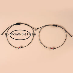 2Pcs Couple Matching Bracelets Heart Bead Pendant Adjustable Rope Gift