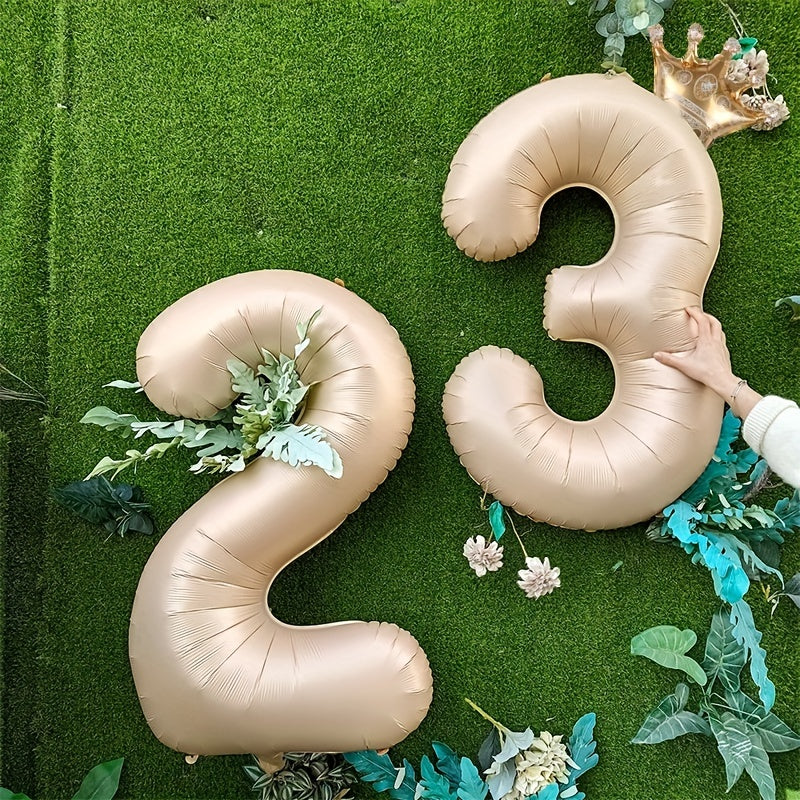 Beige Caramel Number Foil Balloons Set, Birthday Party Wedding Anniversary Decor