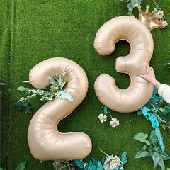 Beige Caramel Number Foil Balloons Set, Birthday Party Wedding Anniversary Decor